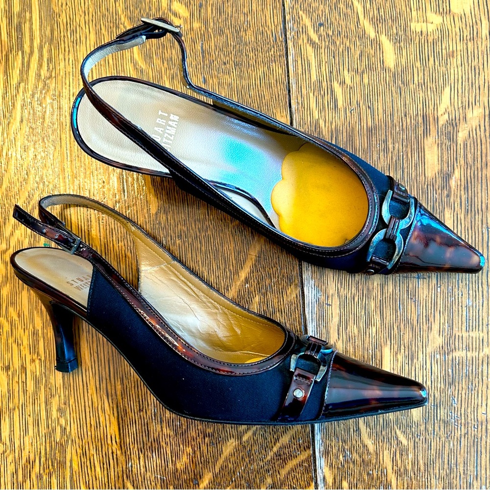 Vintage Designer Black and Brown Low Heeled Slingbacks